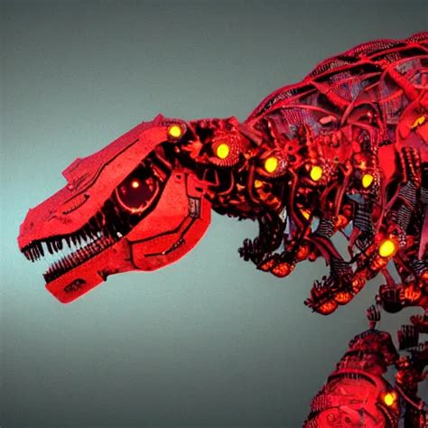 Still Of A Cyborg T Rex Red Eyes Robotic Extended Stable Diffusion