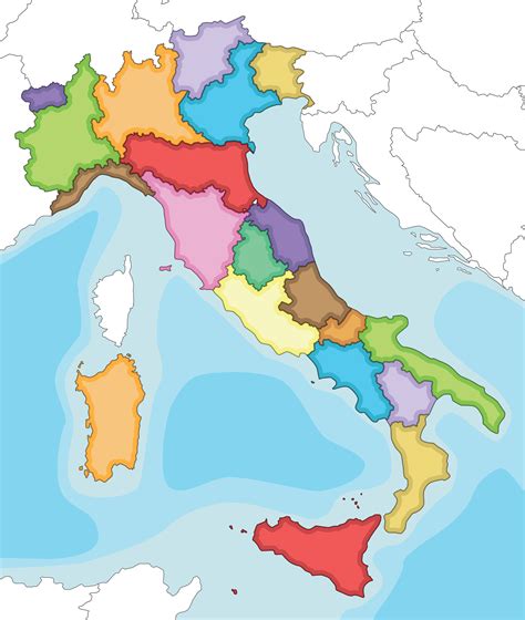 Vector Illustrated Blank Map Of Italy With Regions And Administrative