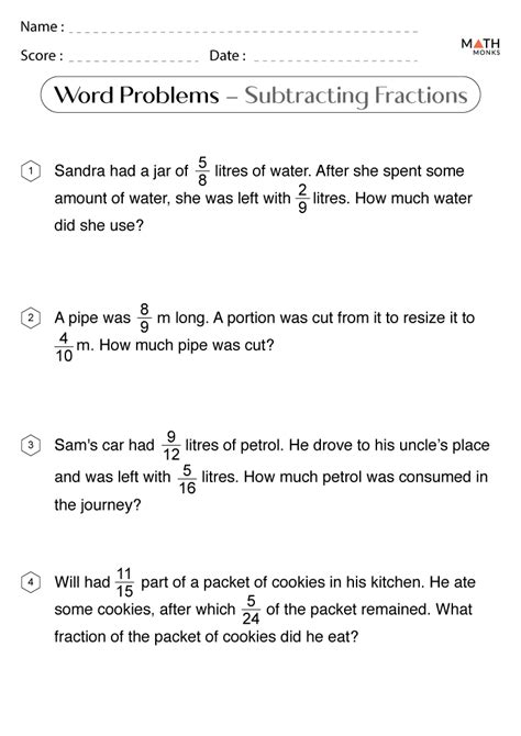 Subtracting Fractions Worksheets Math Monks Worksheets Library