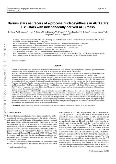 (PDF) Barium stars as tracers of s-process nucleosynthesis in AGB stars I. 28 stars with ...