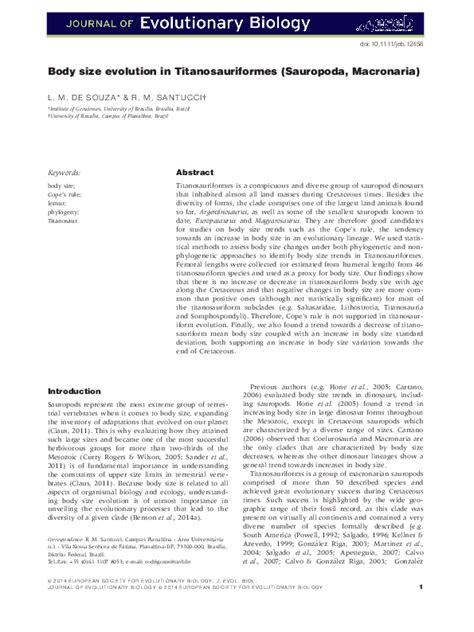 (PDF) Body size evolution in Titanosauriformes (Sauropoda, Macronaria) | Lucila Monteiro ...