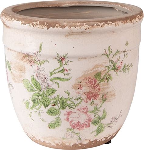 Clayre Eef Bloempot Ø 15x14 cm Roze Beige Keramiek Bloemen Bloempot