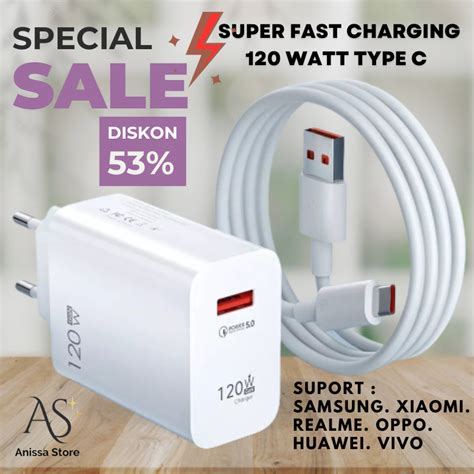 Jual Super Fast Charging 120 Watt Type C For Android Charger Pengisian Super Cepat Untuk