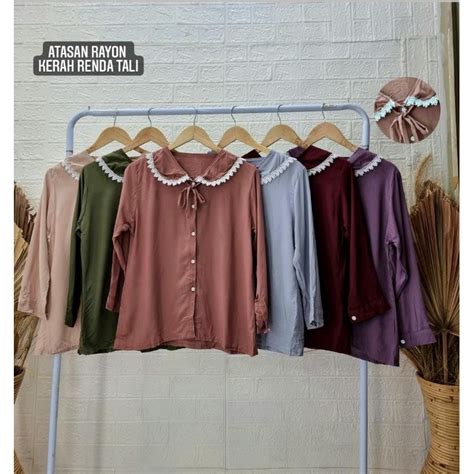 Jual Atasan Kameja Blouse Rayon Kerah Renda Tali Shopee Indonesia