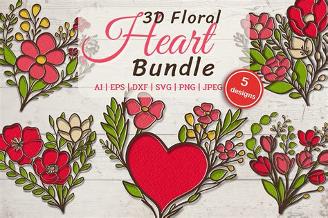 D Floral Heart Valentine Bundle Graphic By Chorry Studio Creative