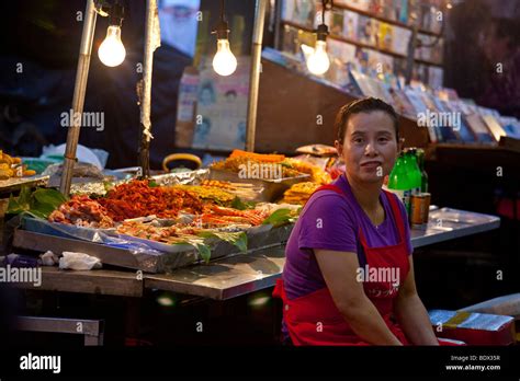 Outdoor BBQ Stall In Namdemun Market In Seoul South Korea Stock Photo