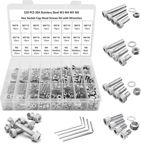 Vis et Ecrou M3 M4 M5 M6 520PCS Kit Assortiment Vis Boulons Vis à Tête