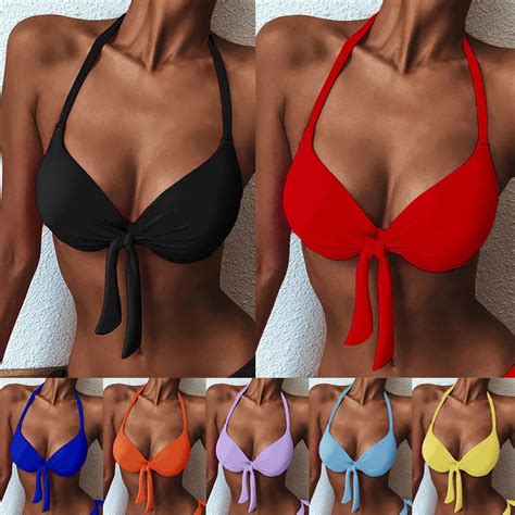 Women S Sexy Backless Halter Bikini Multi Color Steel Bracket Push Up