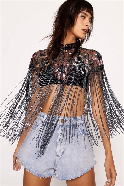 Flower Embellished Tassel Beaded Cape Nasty Gal