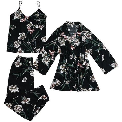 Robe De Chambre Satin Soie Pyjamas Femmes Chemise De Nuit Lingerie Noir Sexy Noir