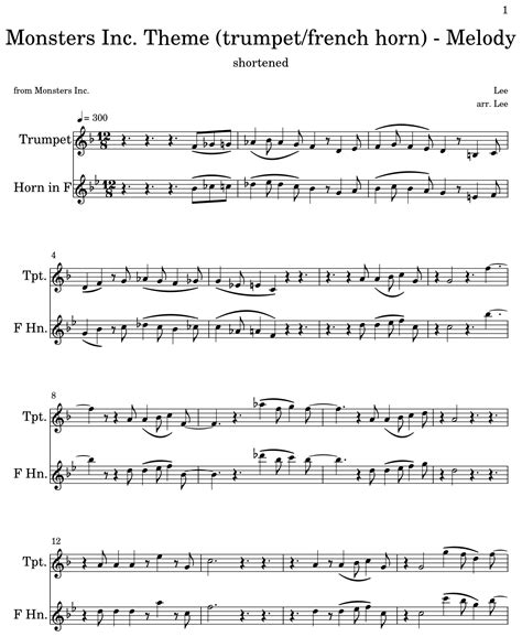 Monsters Inc. Theme (trumpet/french horn) - Melody - Sheet music for ...