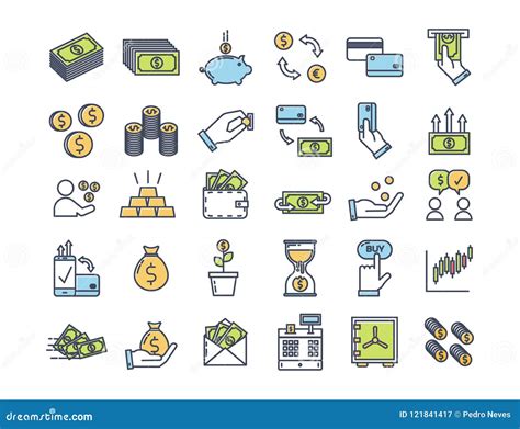 Iconos Del Dinero Y De Las Finanzas Vector Los Pictogramas Finos Del