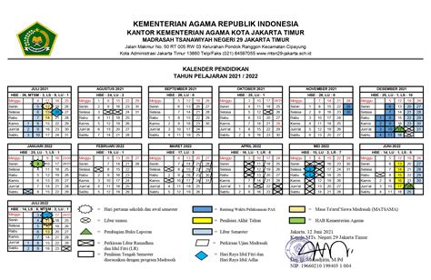 Kalender Pendidikan Tahun Pelajaran 20212022 Mts N 29 Jakarta