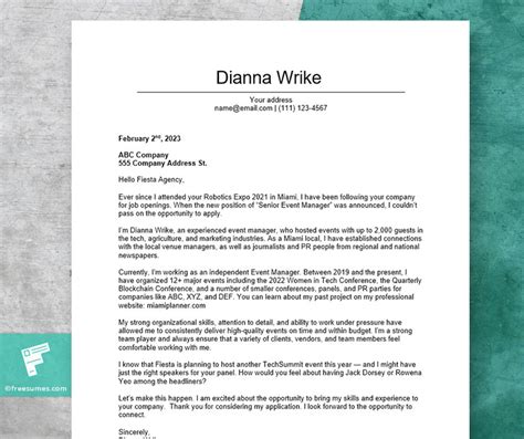 Impactful Event Manager Cover Letter Example And Tips Freesumes