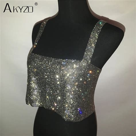 Glitter Nightclub Backless Rhinestone Tank Top Sexy Metal Crystal