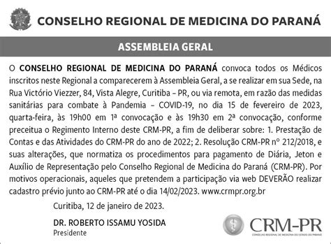 Crm Pr Realiza Assembleia Geral De Prestação De Contas 2022 No Dia 15