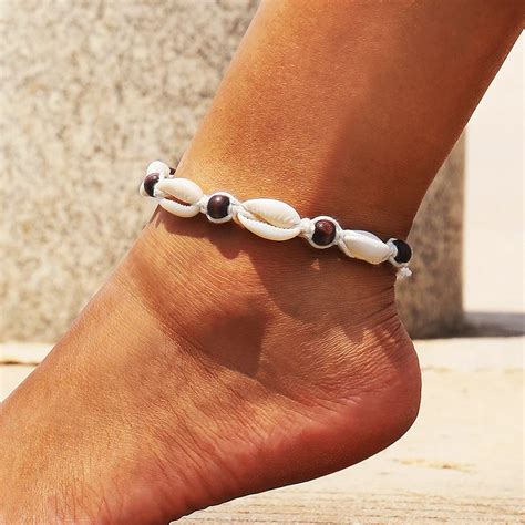 Vintage Diy Rope Wood Bead Ankle Bracelet Natural Shell Bohemian Anklet