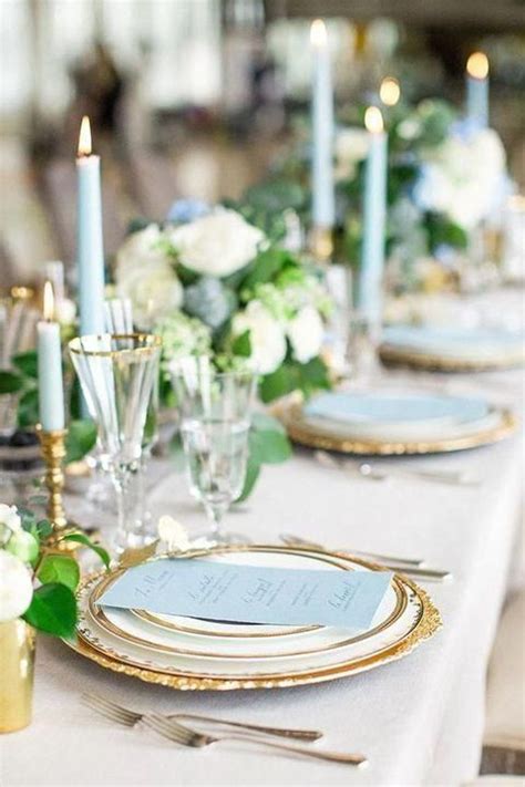 26 Delicate Dusty Blue And Gold Wedding Ideas Wedding Table Settings Blue Wedding Table