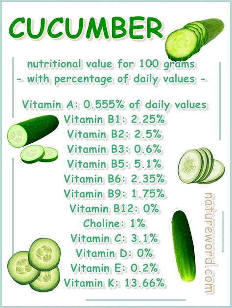 Cucumber Nutrition Value And Calories Per 100 Grams Natureword