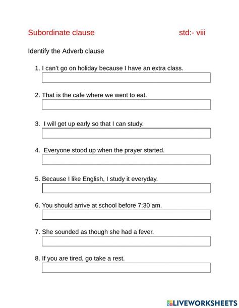 Identify Adverb Clause Worksheet Live Worksheets Worksheets Library