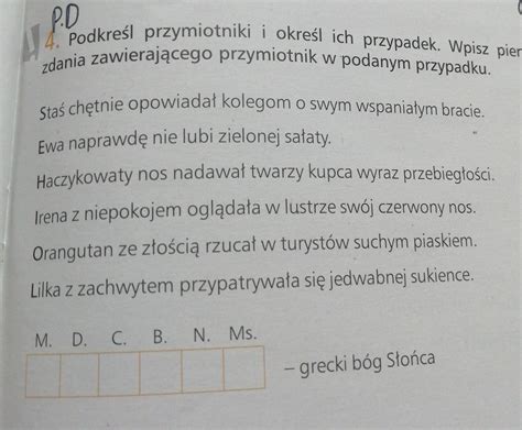 Podkre L Przymiotniki I Okre L Ich Przypadek Wpisz Pierwsz Liter