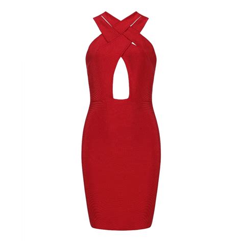 Buy Summer Style Sexy Key Hole Red White Bandage Dress