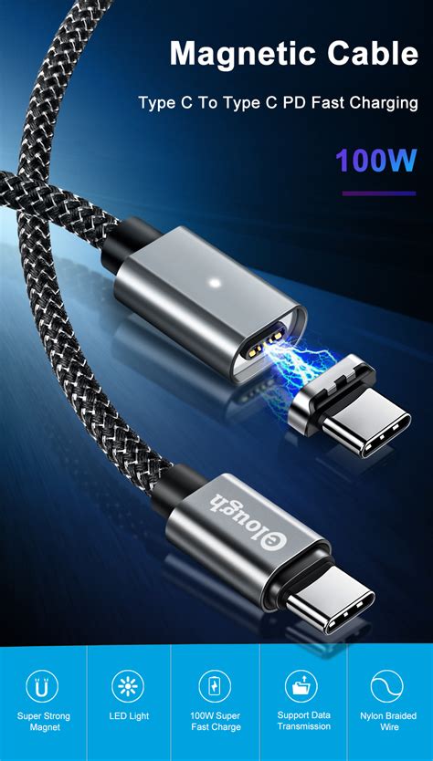 Elough 5a 100w Pd Magnetic Cable Usb Type C To Type C Cable For Huawei