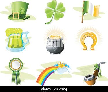 St Patricks Day Icon Set Design Element Traditional Irish Symbols In