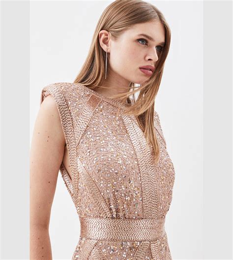 Buy Karen Millen Crystal Embellished Strong Shoulder Mini Dress In Nude