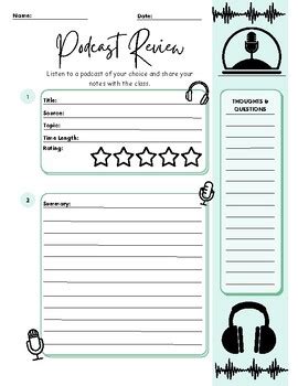 Student Podcast Review Sheet By Thethriftyclass Tpt