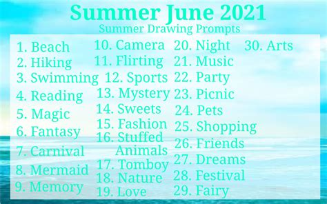 Summer June 2021 Summer Drawing Prompts By Cmanuel1 On Deviantart