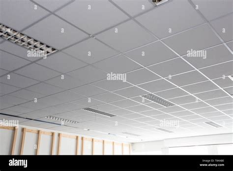 Suspended Ceiling With Led Square Lamps Sin The Office Stock Photo Alamy