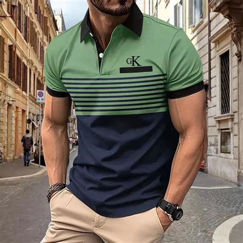 Business Freizeit Sommer Herren Polos Hirt Kurzarm Top Muster Gedruckt