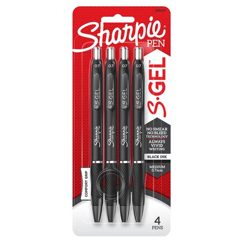 Sharpie S-Gel Gel Pens, Medium Point (0.7mm), Black Ink Gel Pen, 4 ...