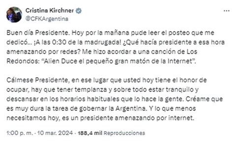 Cristina Kirchner le contestó a Javier Milei y siguen los cruces