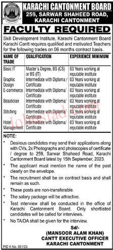 Karachi Cantonment Board New Jobs September 2023 Advertisement