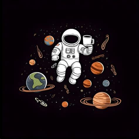 Astronaut Im Weltraum Handgezeichnete Vektorillustration Auf Dunklem