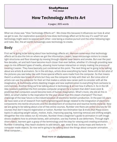 How Technology Affects Art Free Essay Example