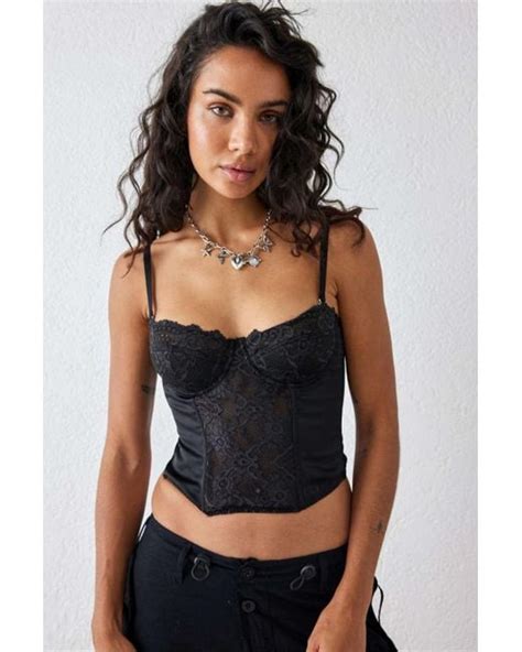 Urban Outfitters Uo Ava Satin Lace And Corset Top In Black Lyst Canada