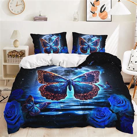 3d Printed Blue Floral Butterfly Bedding Set Stylish Cozy Duvet Cover