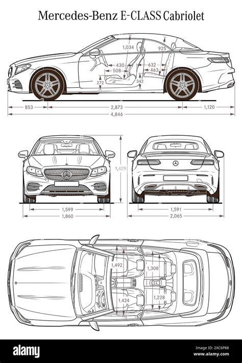 Mercedes Benz E Class Cabriolet 2017 Car Blueprint Stock Vector Image