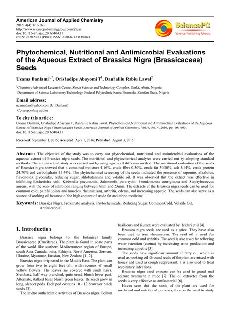 Pdf Phytochemical Nutritional And Antimicrobial Evaluations Of The Aqueous Extract Of