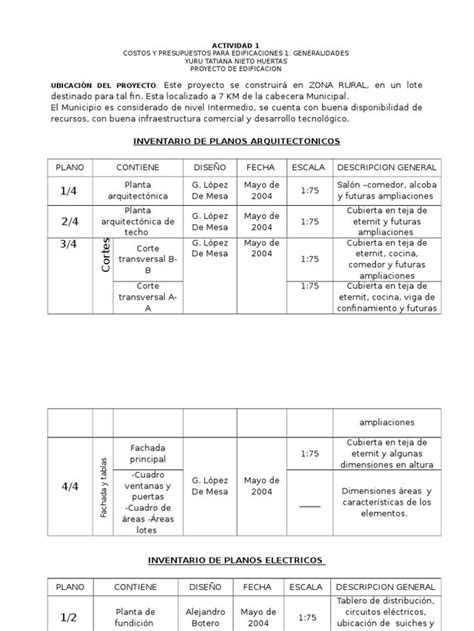 Actividad 1 Costos Y Presupuesto Para Edificaciones Generalidades Pdf Diseño Arquitectonico