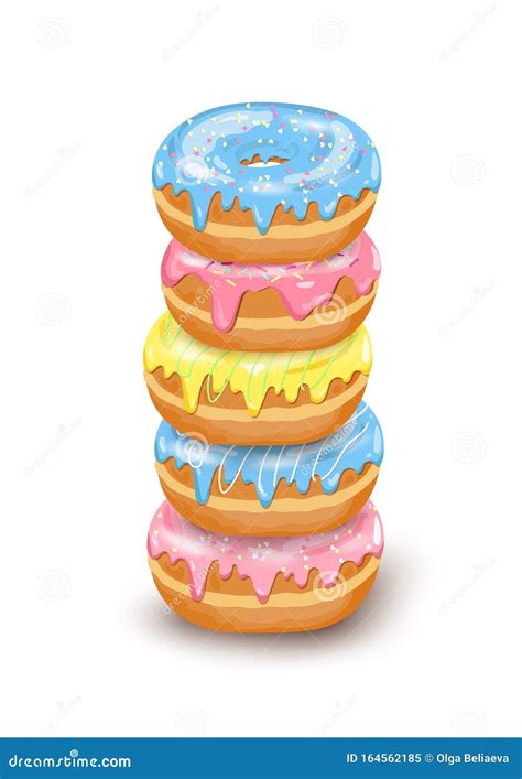 Vector Stack Of Donut Isometric Icons With Colorful Glaze Sugar Icing