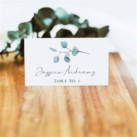 Arya Eucalyptus Wedding Place Card Template Eucalyptus Place Etsy