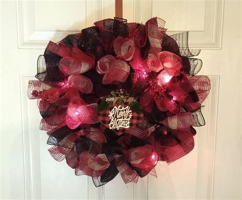 Merry Christmas Buffalo Plaid Deco Mesh Wreath Etsy