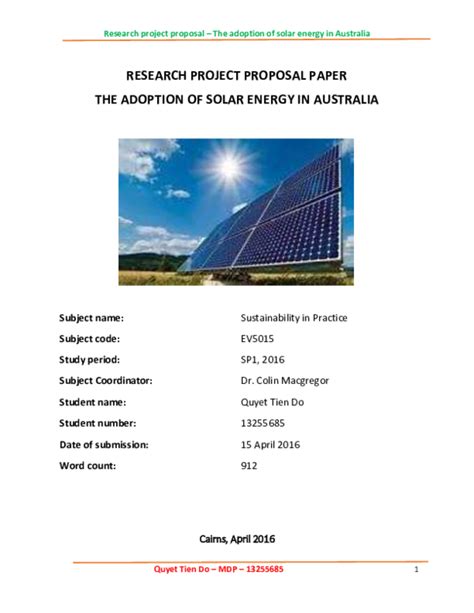 Pdf Research Project Proposal The Adoption Of Solar Energy In Australia Quyet Tien Do Mdp