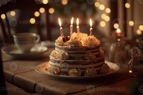 birthday cake with burning candles illustration Generative AI 22080740 ...