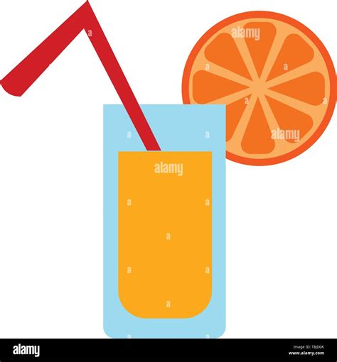 A Healthy Orange Juice In A Glass With Straw And Orange Slice Vector Color Drawing Or