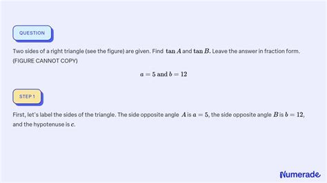 Solved Two Sides Of A Right Triangle See The Figure Are Given Find